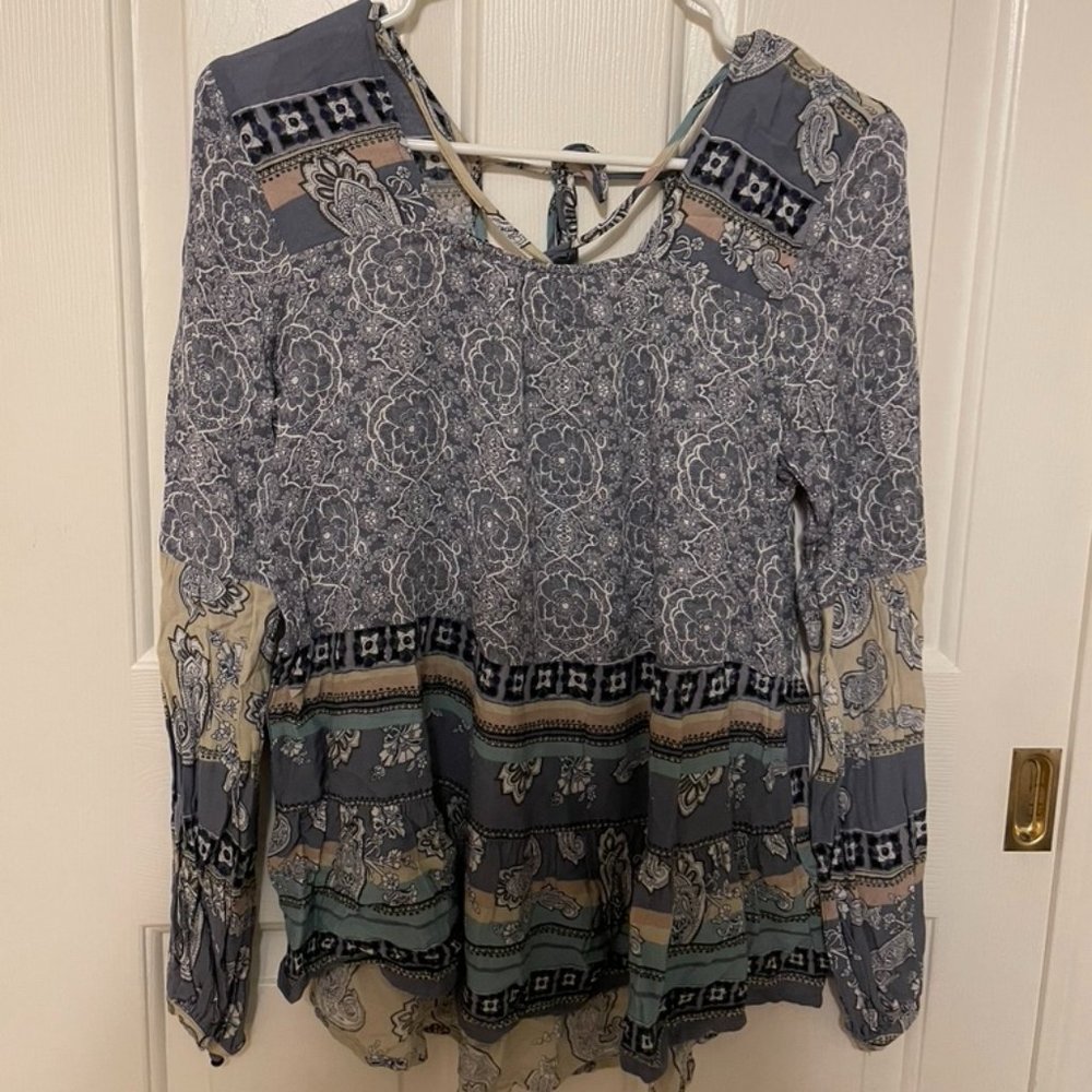 Blue Floral Tie Blouse